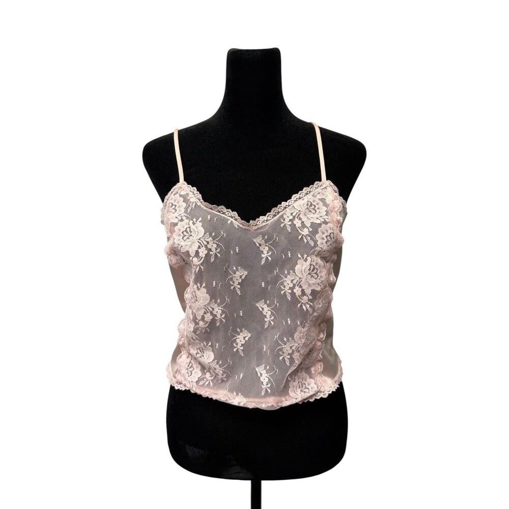 Vintage Pink Satin Lace Trim Cami Coquette Crop Tank Top Union Made Size Small